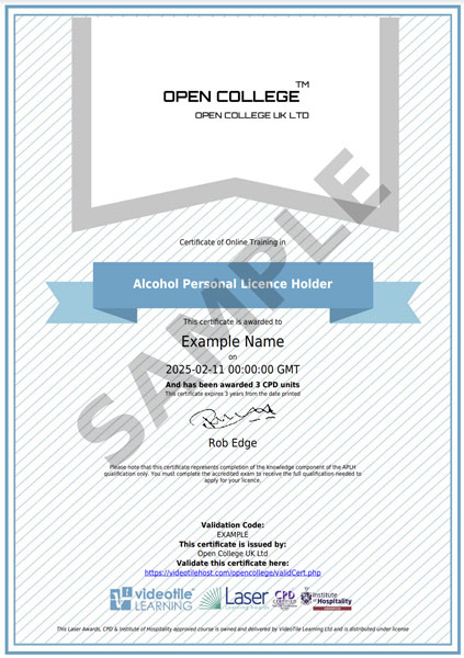 Alcohol Personal Licence Holder